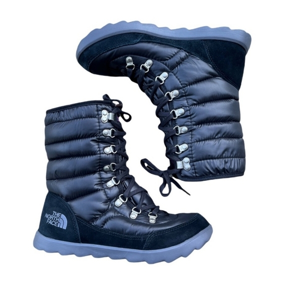 The North Face Thermoball Lace 8" Shiny TNF Black Luminous Pink Snow Boots 7 - Picture 2 of 8